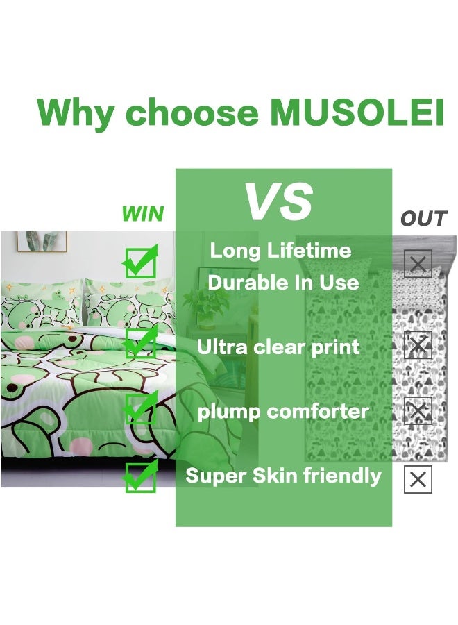 MUSOLEI 7 Piece Frog Comforter Set Frog Bedding for Kids Boys and Girls Frog sheets set Frog Bedding set Twin Size Bedding Sets for All Season - Image 3